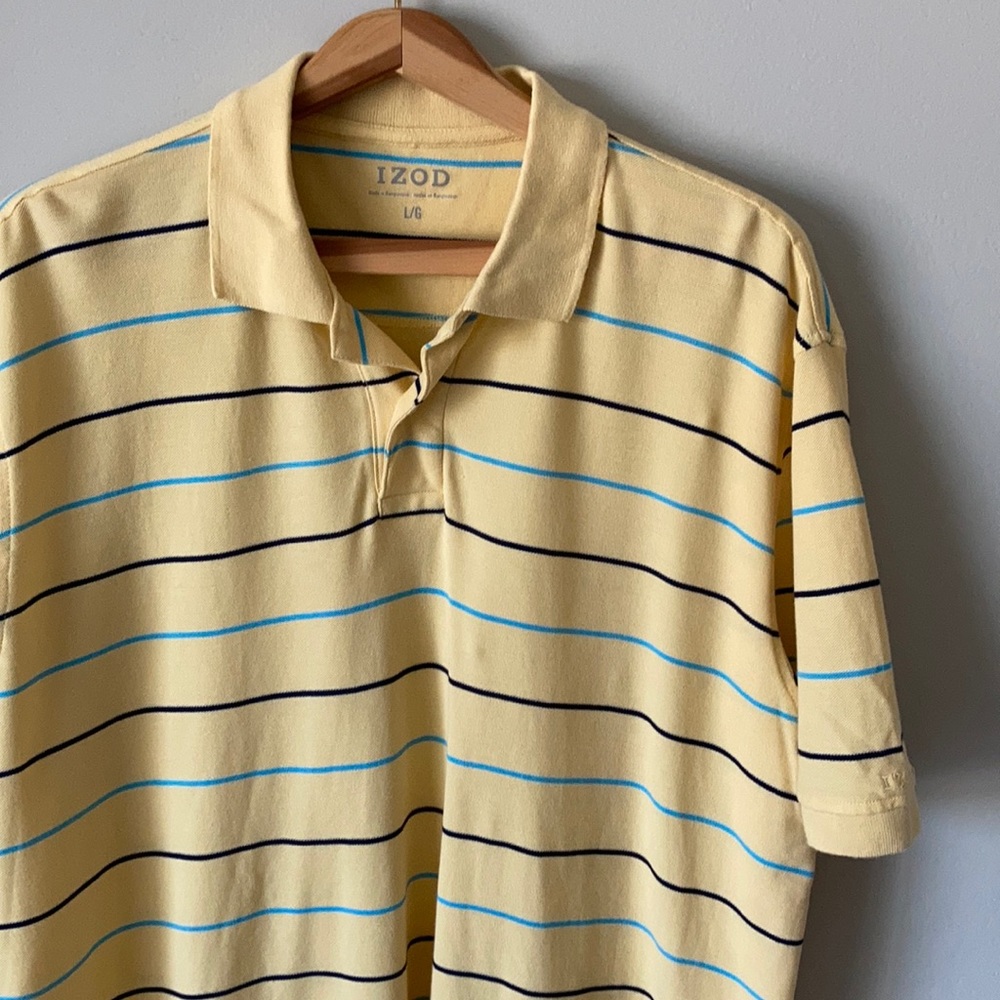 NWOT Izod Yellow Blue Stripe Cotton Polo Sz Large - Picture 4 of 8